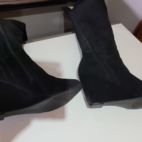 Black Long Suede Boots wedge platform - Picture 4 of 7